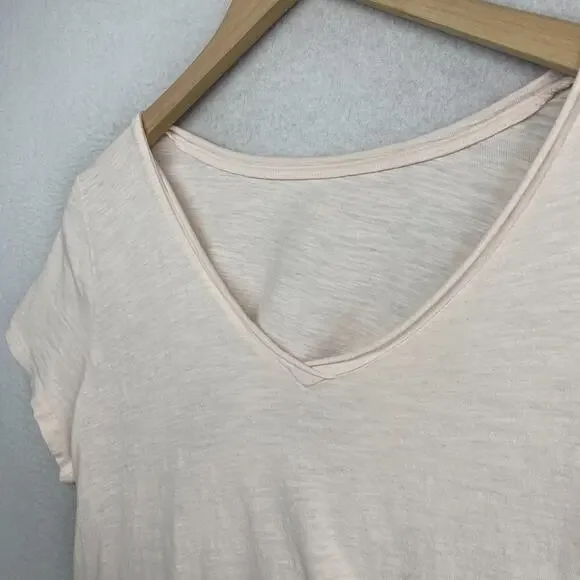 EILEEN FISHER Top M Slub Organic Cotton Jersey V-Neck Short Sleeve Light Pink - Picture 2 of 11